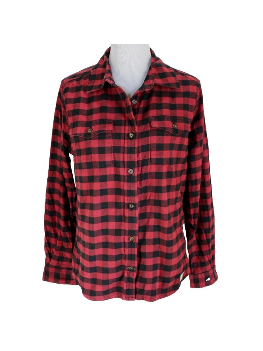 Carhartt Flannel Shirt Womens Size L Red Black Check Long Sleeve Cotton Blend